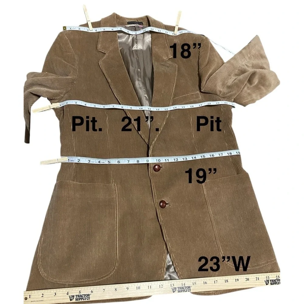 Vintage 1970s Corduroy Blazer Jacket Size‎ 42L Light Brown Tan Pockets Cotton